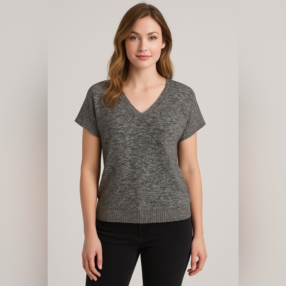 Croft&Barrow V-Neck Short Sleeve Tunic Sweater Marled Knit Navy Cotton Blend XL - Picture 1 of 10